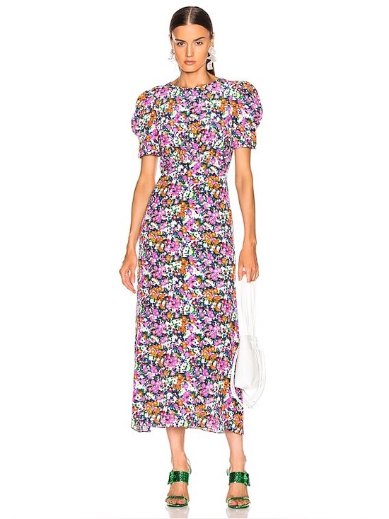 SALONI Dresses & Skirts - SALONI Pink and Red Puff Sleeve Midi Dress